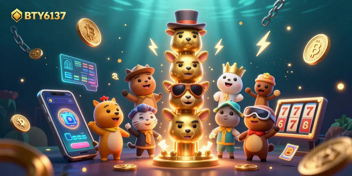 Engage with the exciting BTY6137 casino scene showcasing vibrant characters, crypto coins, and dynamic slot gaming elements.