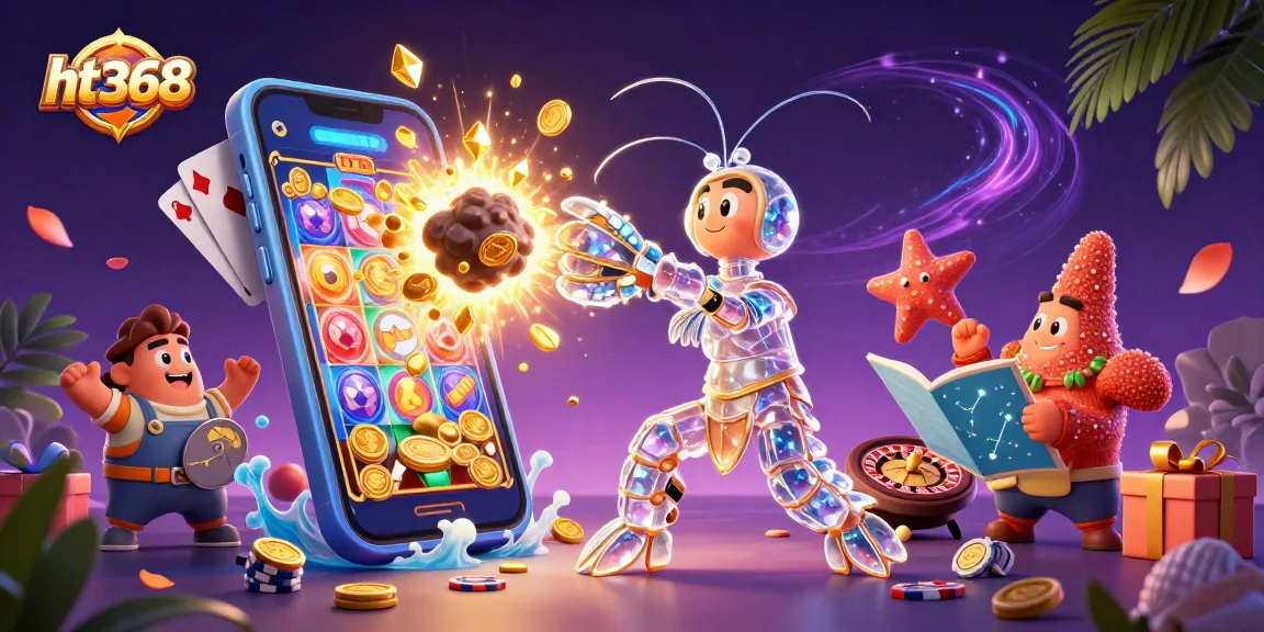 ht368 showcases an explosive scene with a galactic samurai shrimp revealing treasures in the casino universe.