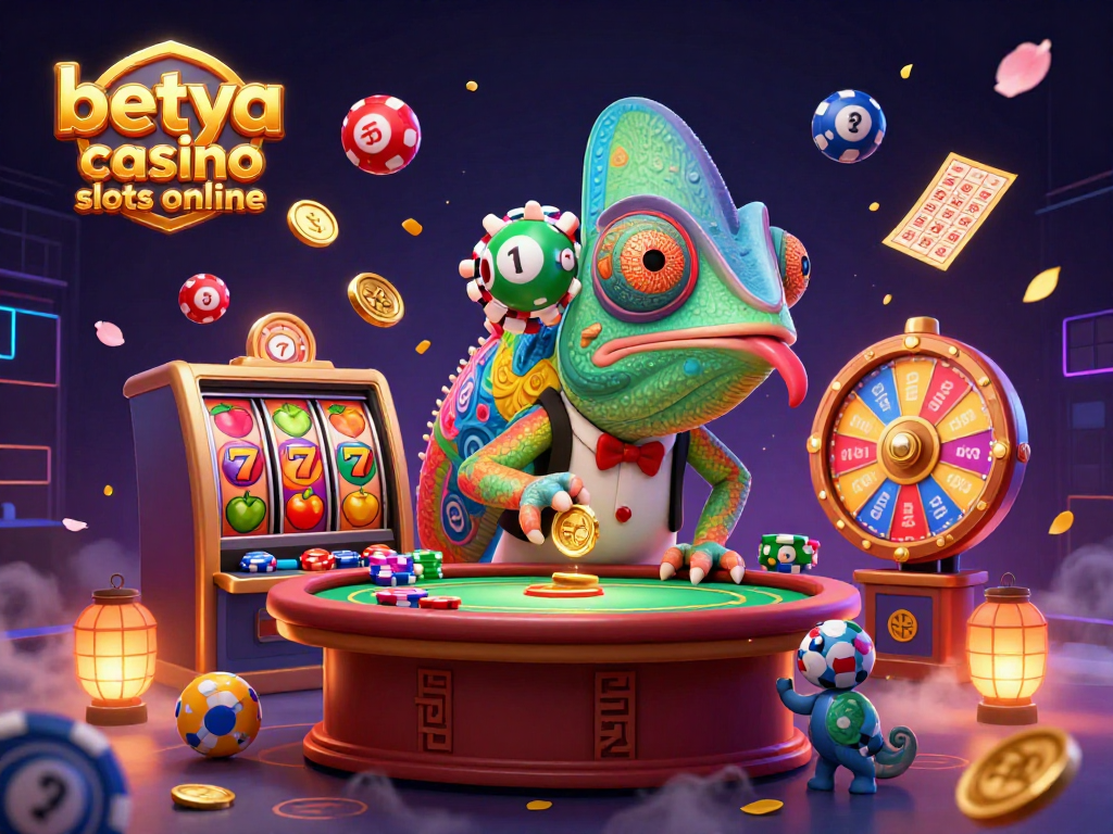 Engage with betya casino slots online in a colorful chameleon-themed illustrated scene full of excitement.