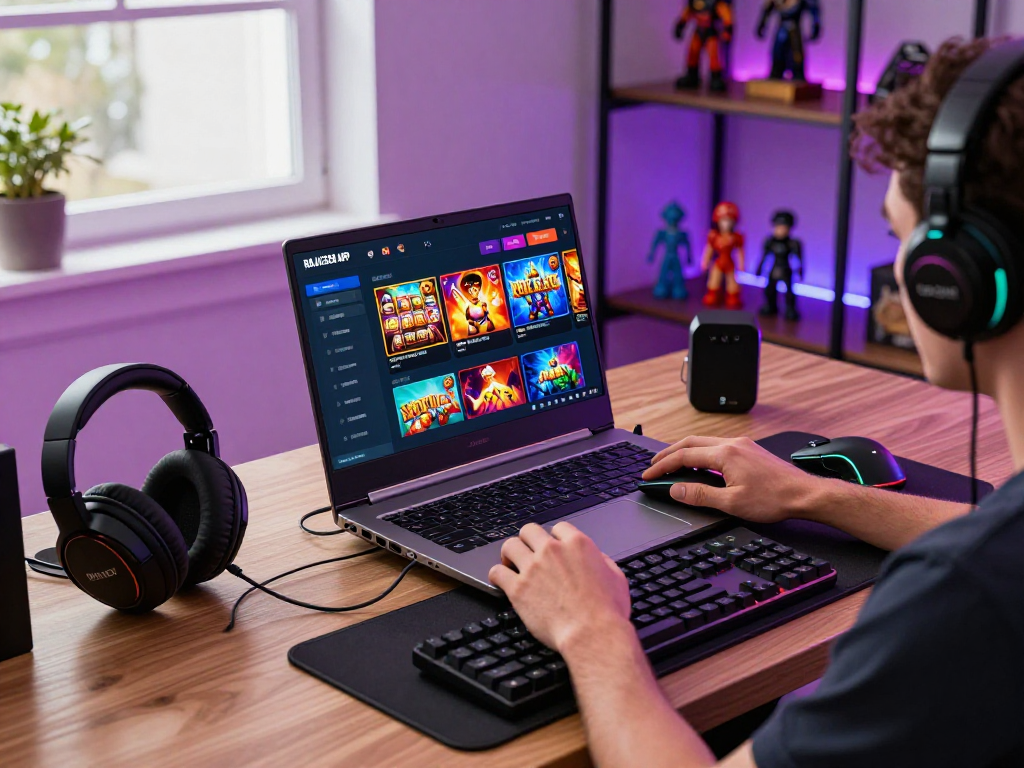 Experience the excitement of raja328 apk in a modern gaming setup with vibrant graphics and accessories.