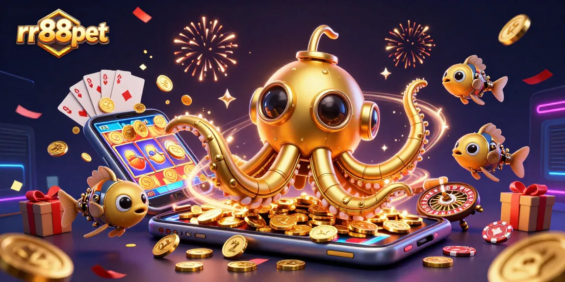 Experience thrilling wins at rr88pet with golden kraken and slot games amid a treasure trove of coins.