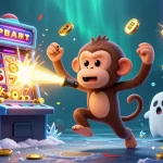 Dewatogel Login scene featuring a playful monkey juggling casino items in a haunted casino.