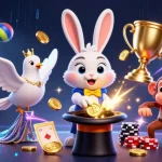 Play and win at UU88 with the magician rabbit and his golden coins in an exciting casino atmosphere.