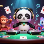 Giocare nel casino online non AAMS con un panda DJ e un'atmosfera di festa vibrante.