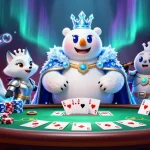 Scopri i migliori casino non AAMS con un orso polare giullare e una volpe in un casino vibrante.