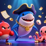 Scopri l'emozione dei giochi nel crypto casino online mentre il pesce palla e gli altri personaggi festeggiano con monete d'oro.