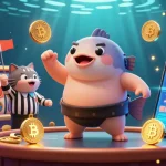 Engage with the lively underwater casino scene featuring 88M, with vibrant slot reels and crypto elements.