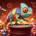 Win exciting rewards with Vin88's colorful casino adventure featuring a chameleon owner.