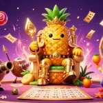Engage with BRO138 login for vibrant casino fun featuring a golden pineapple king and exciting game elements.
