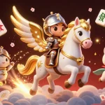 Engage in thrilling gameplay with qq338, as a celestial knight rides through a vibrant casino adventure.