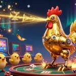 Z188 invites players to experience thrilling slots and jackpots, showcasing a colorful 3D illustration of a robot rooster in a vibrant casino.