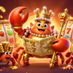 Experience the thrill of Game Slot as a golden crab emperor holds treasures amidst vibrant slot reels.
