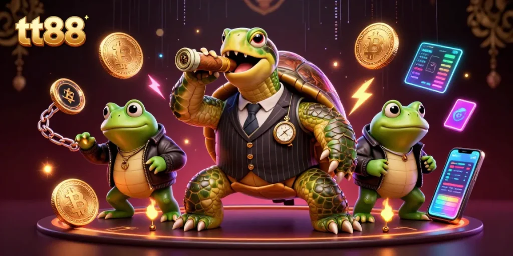 Experience vibrant gaming action at tt88 with the snapping turtle mobster and bullfrog enforcers.
