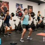 Astera Shop showcasing fitness enthusiasts using lab-tested steroids for workout enhancement in a vibrant gym.