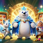 Experience the thrill of sunwin3 with an exhilarating 3D casino scene featuring a polar bear and a snow fox in a treasure-filled dynamic artwork.