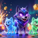 Experience thrilling online casinos with charming wolf characters and vibrant slot machine action.