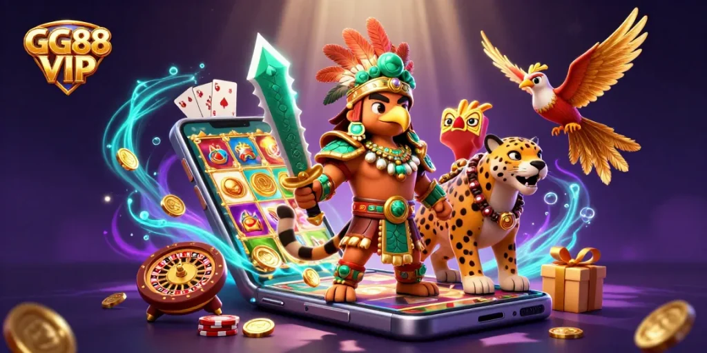 Experience thrilling moments at GG88 VIP with dynamic gaming scenes and vibrant casino elements.