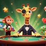 Experience excitement at xx88 with a vibrant 3D casino scene featuring a giraffe, monkey, and chameleon.